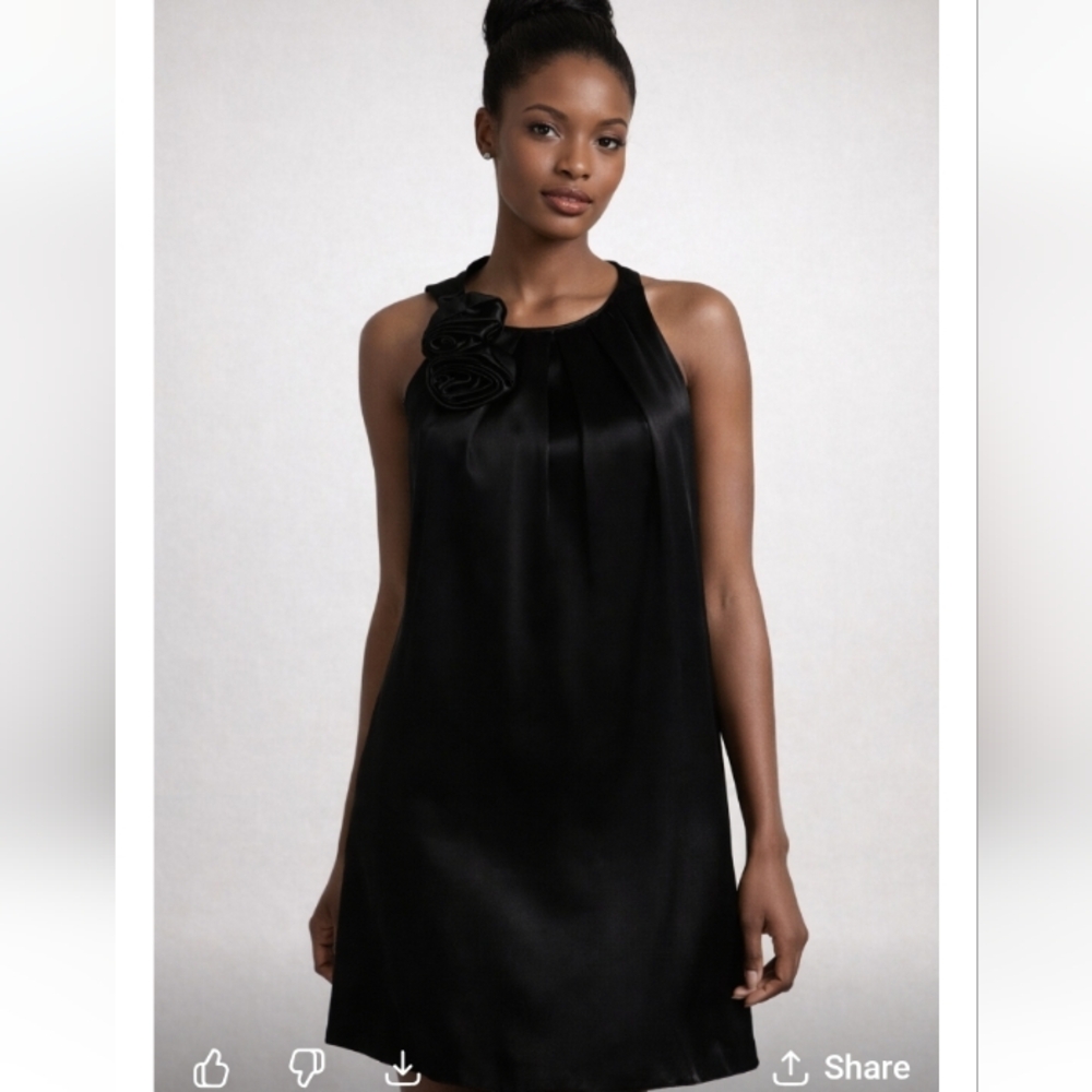 A.B.S. by Allen Schwartz Black Cocktail Dress | Size 0 Petite | Floral Shoulder